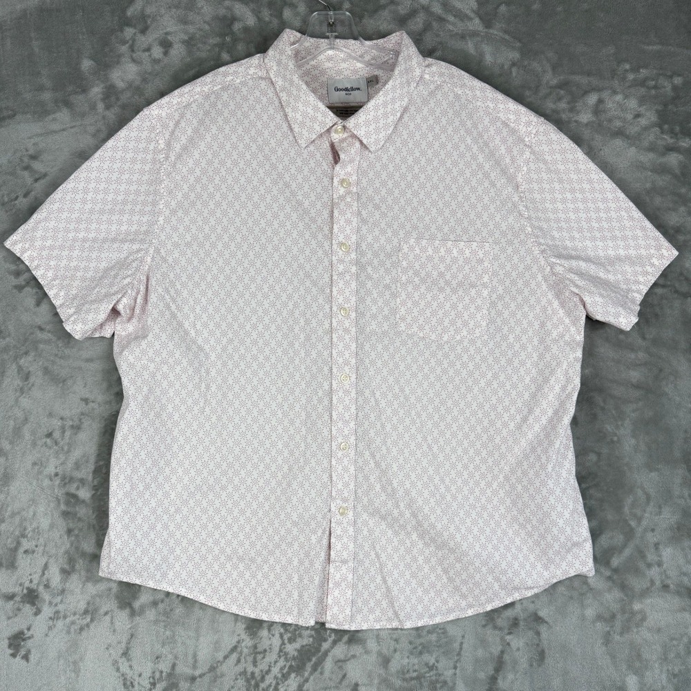 Goodfellow & Co Mens XXL Short Sleeve Button Down Shirt White Red Blue Starburst